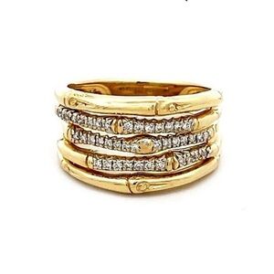 John Hardy, stunning 18k Bamboo Yellow Gold 5-stack ring with pave’ diamonds